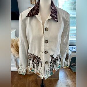 Talk of the Walk Cream Zebra Embroidered Jacket with shoulder pads